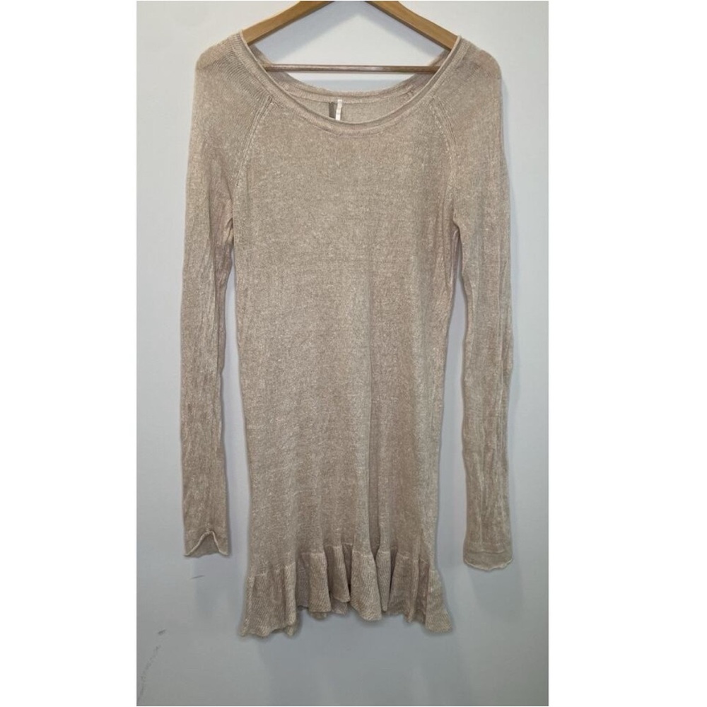 Free People Neutral Knit Linen Long Sleeve Crew Sweater size M